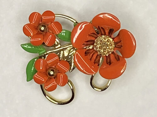 Vintage Orange enamel flower brooch
