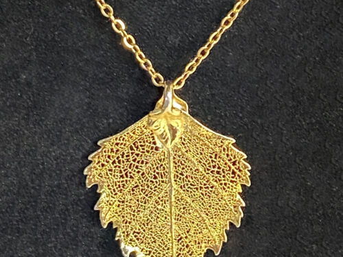 Vintage Gold dipped birch leaf pendant necklace