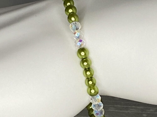 ND Memory wire Dk green pearl layering bracelet S/M