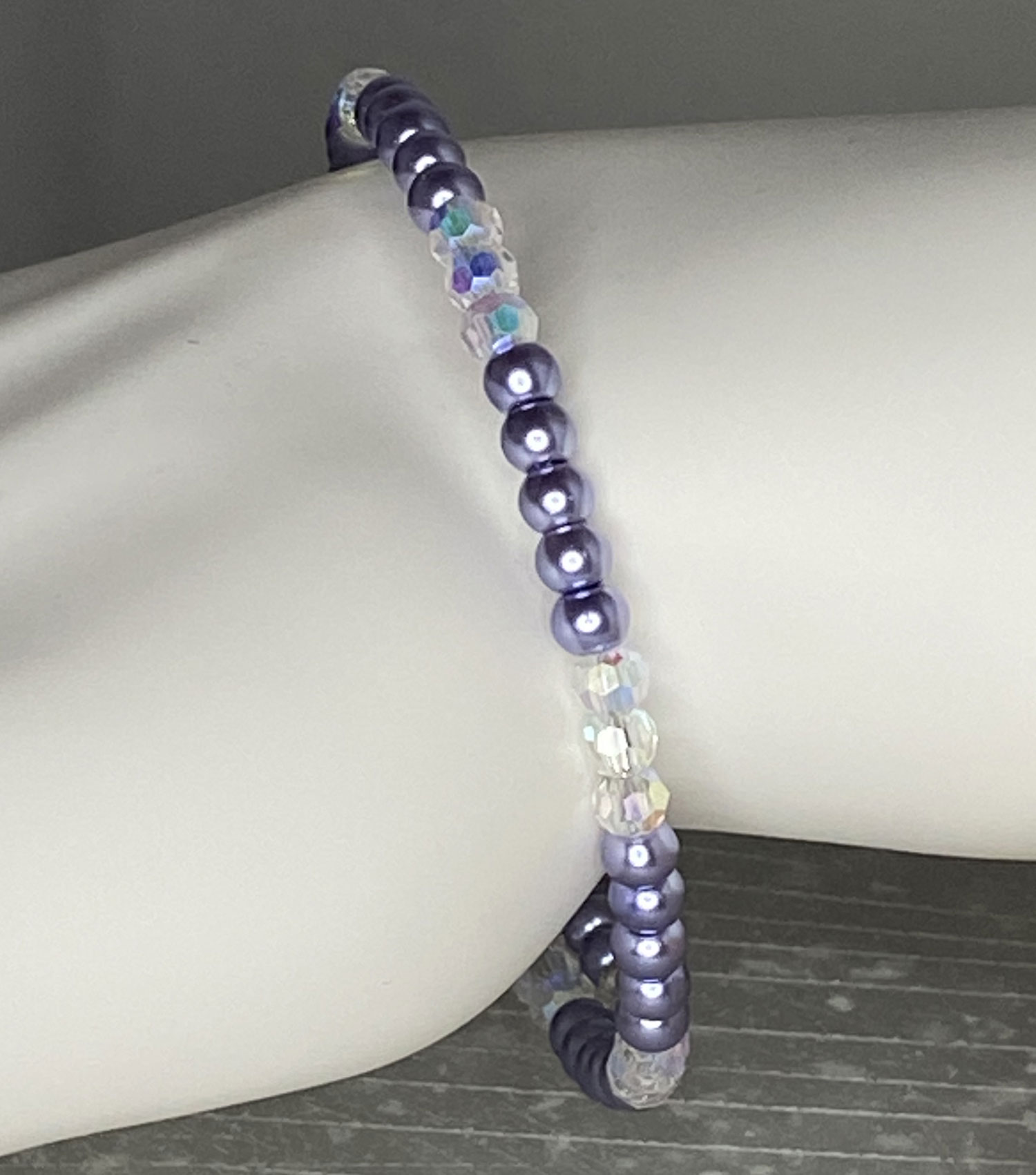 ND Memory wire blue pearl layering bracelet M/L