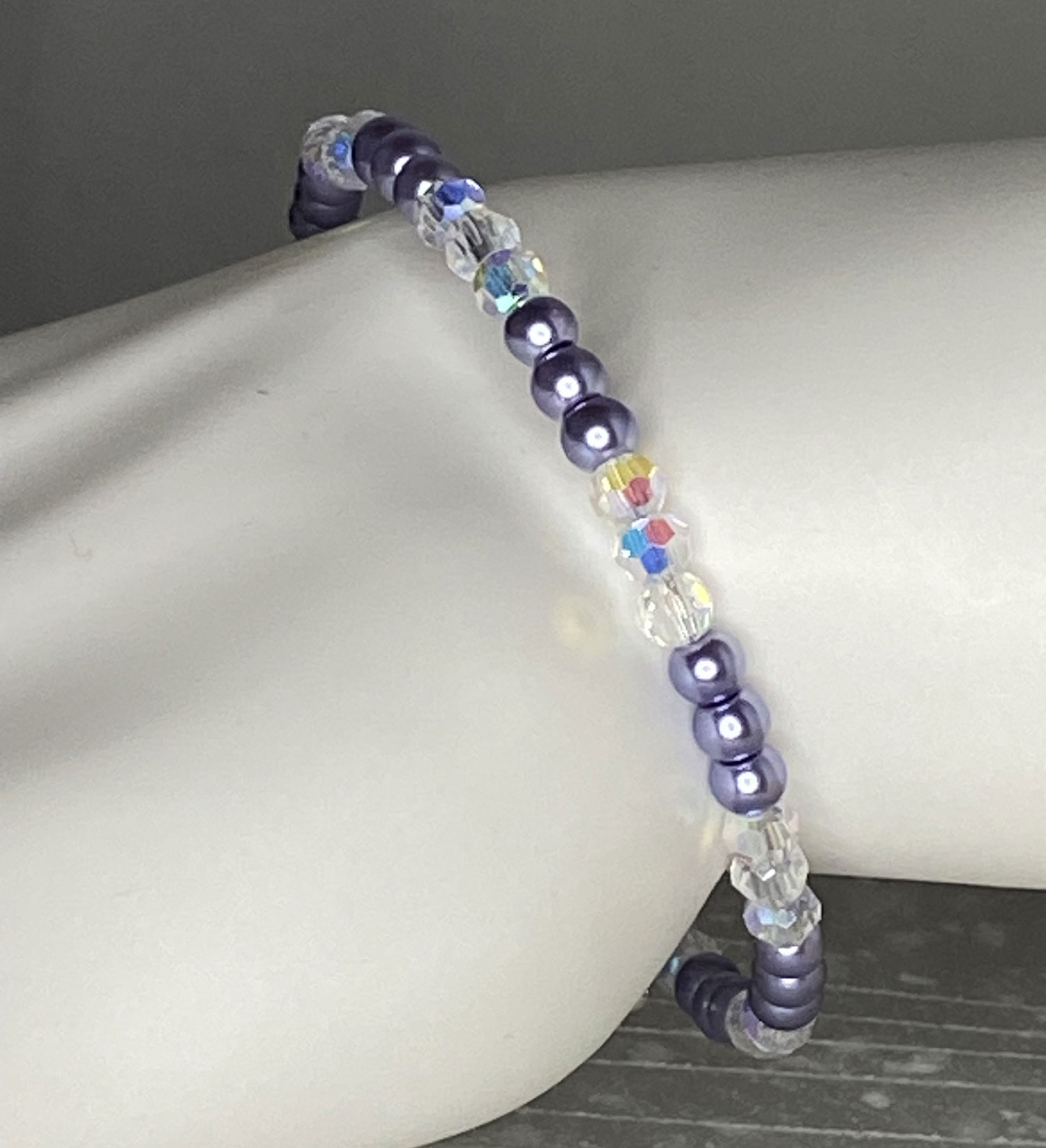 ND Memory wire blue pearl layering bracelet S/M