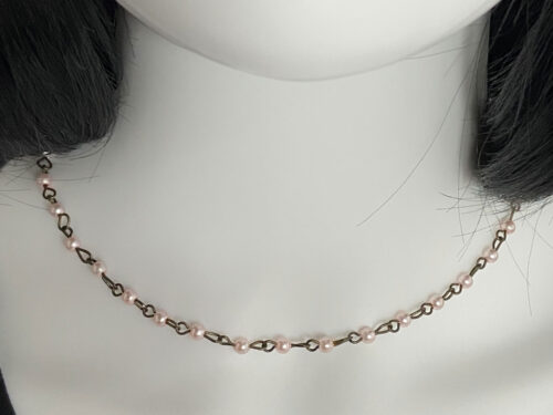 ND Upcycled brass and faux pink pearl choker necklace