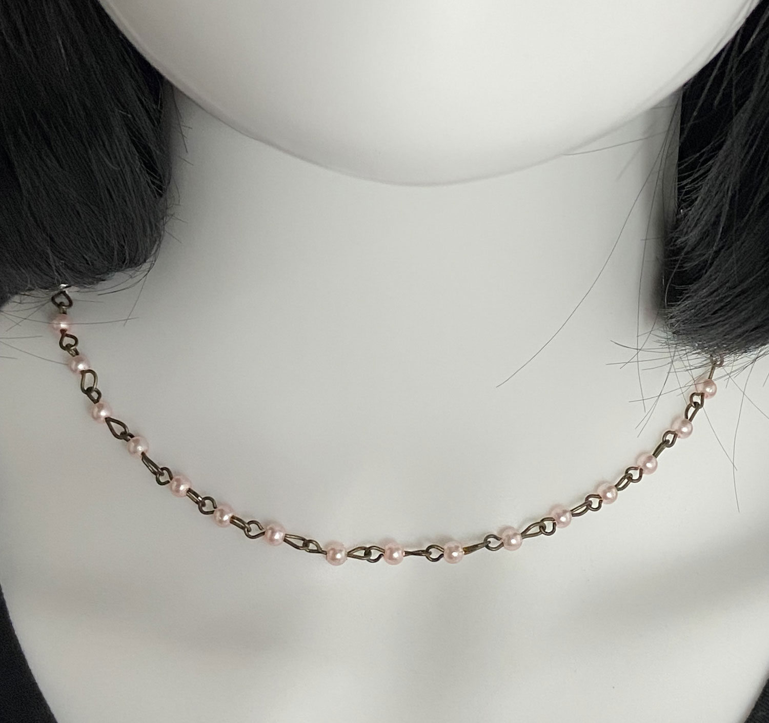 ND Upcycled brass and faux pink pearl choker necklace