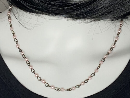 ND Upcycled brass and faux pink pearl layering necklace