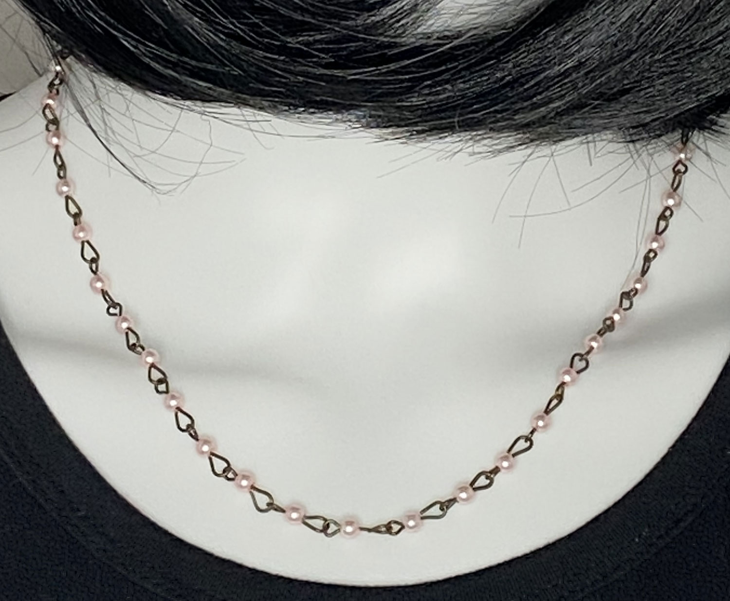 ND Upcycled brass and faux pink pearl layering necklace