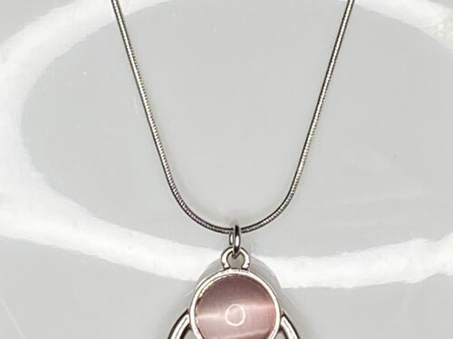 ND Upcycled faux pink cat's eye pendant necklace