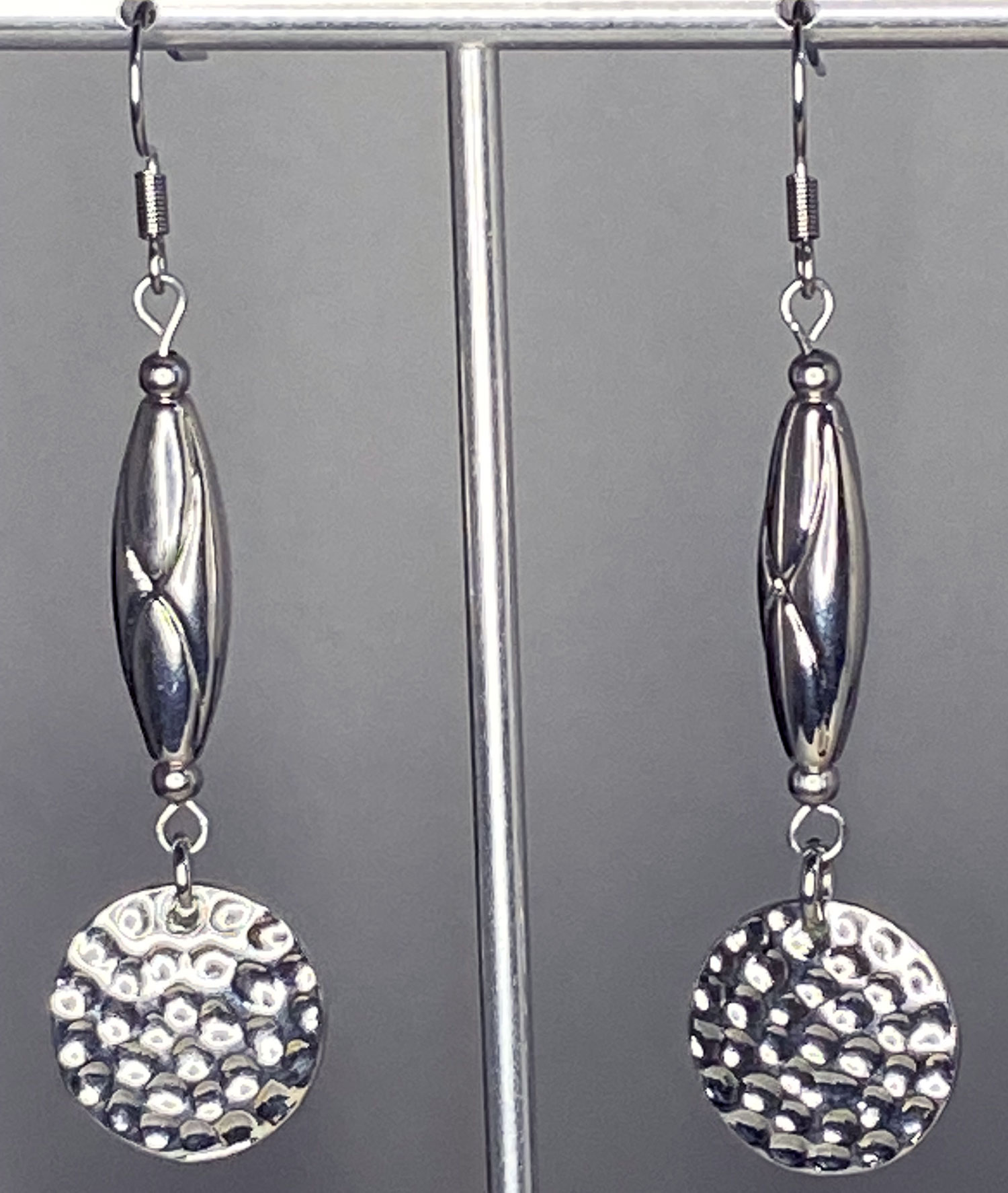 ND Upcycled hammered stainless steel drop earrings