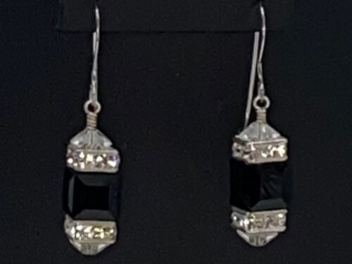 Pre-loved Jet black Austrian crystal silver tone earrings