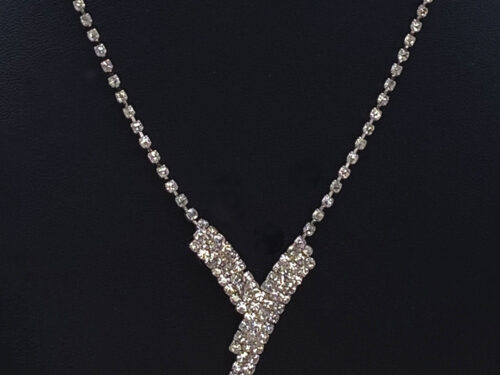 Pre-loved Silver plated rhinestone Y necklace