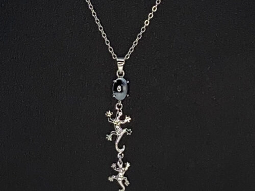 Pre-loved Rhodium plated Gecko pendant necklace