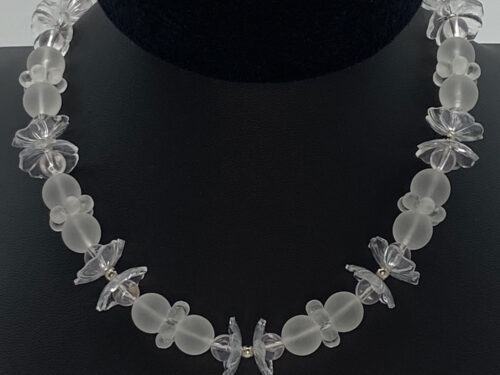 Vintage Frosted and clear lucite floral theme bib necklace