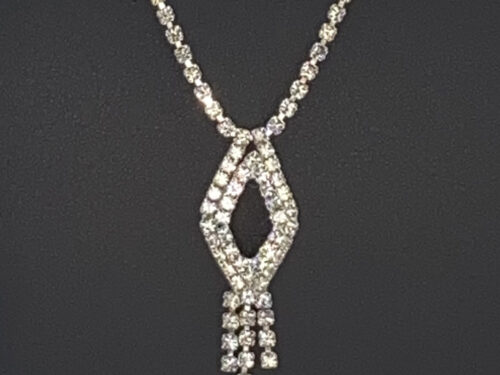 Vintage Rhodium plated rhinestone kite necklace