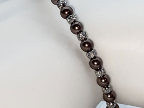 ND Memory wire coffee faux pearl bead bracelet M/L