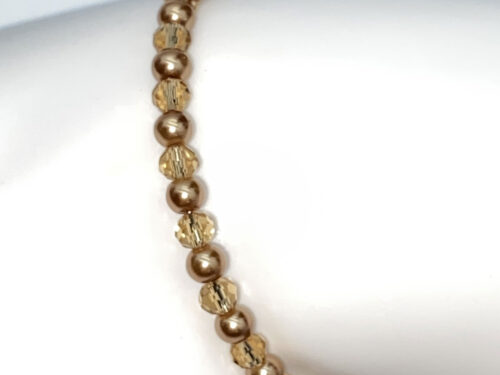ND Memory wire Lt. coffee faux pearl bead layering bracelet M/L