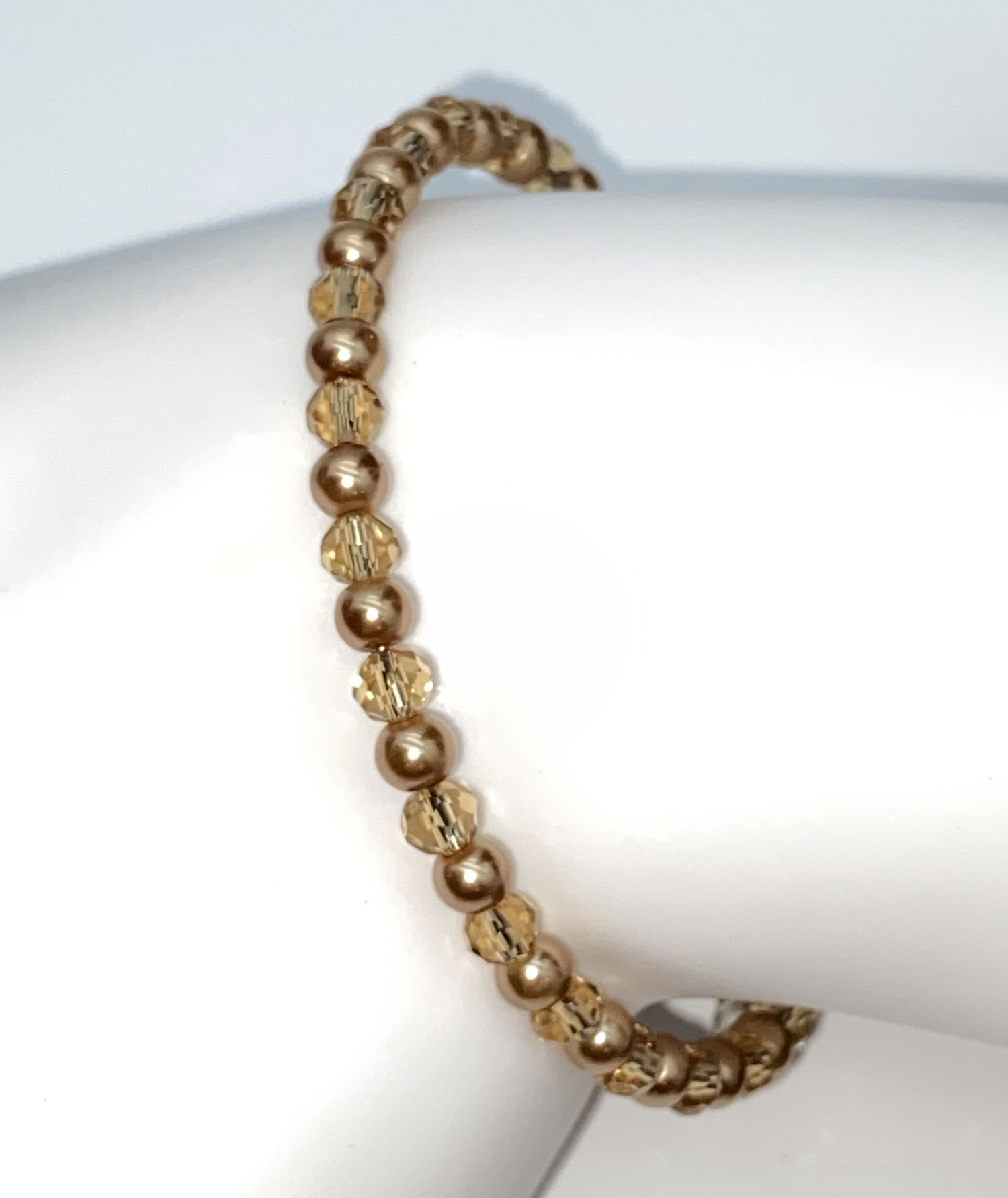 ND Memory wire Lt. coffee faux pearl bead layering bracelet S/M