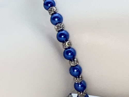 ND Memory wire blue faux pearl beaded bracelet M/L