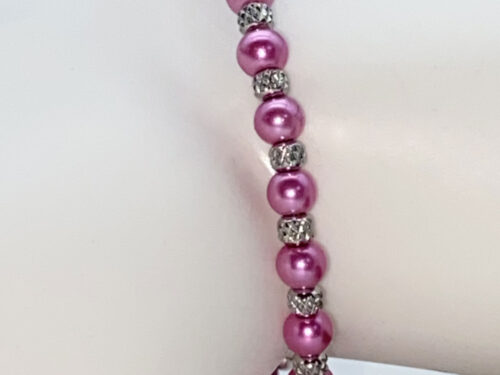 ND Memory wire pink faux pearl beaded bracelet M/L