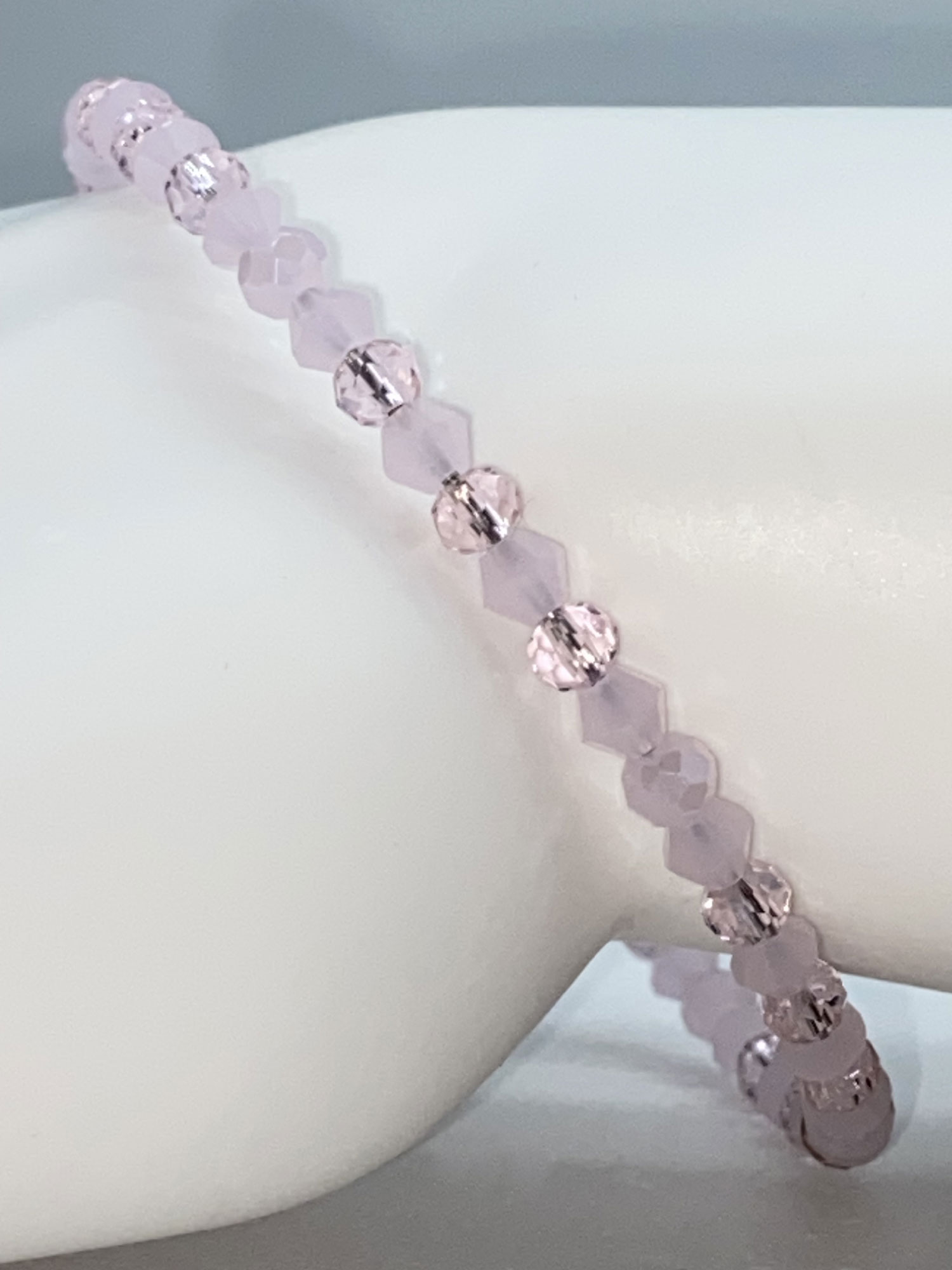 ND Memory wire pink opaque crystal layering bracelet M/L