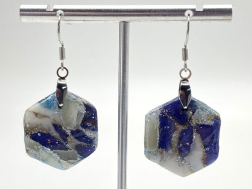 ND Upcycled blue and gold polymer resin earrings