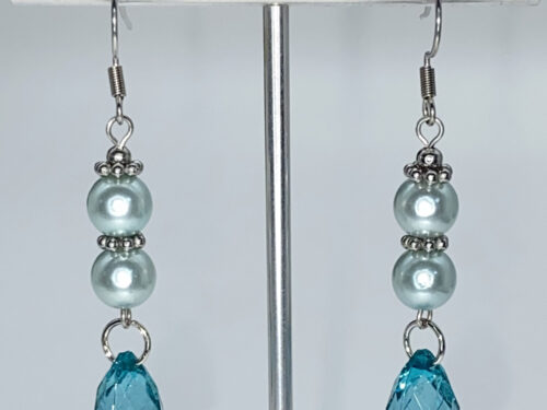 ND Upcycled turquoise faux pearl and crystal earrings