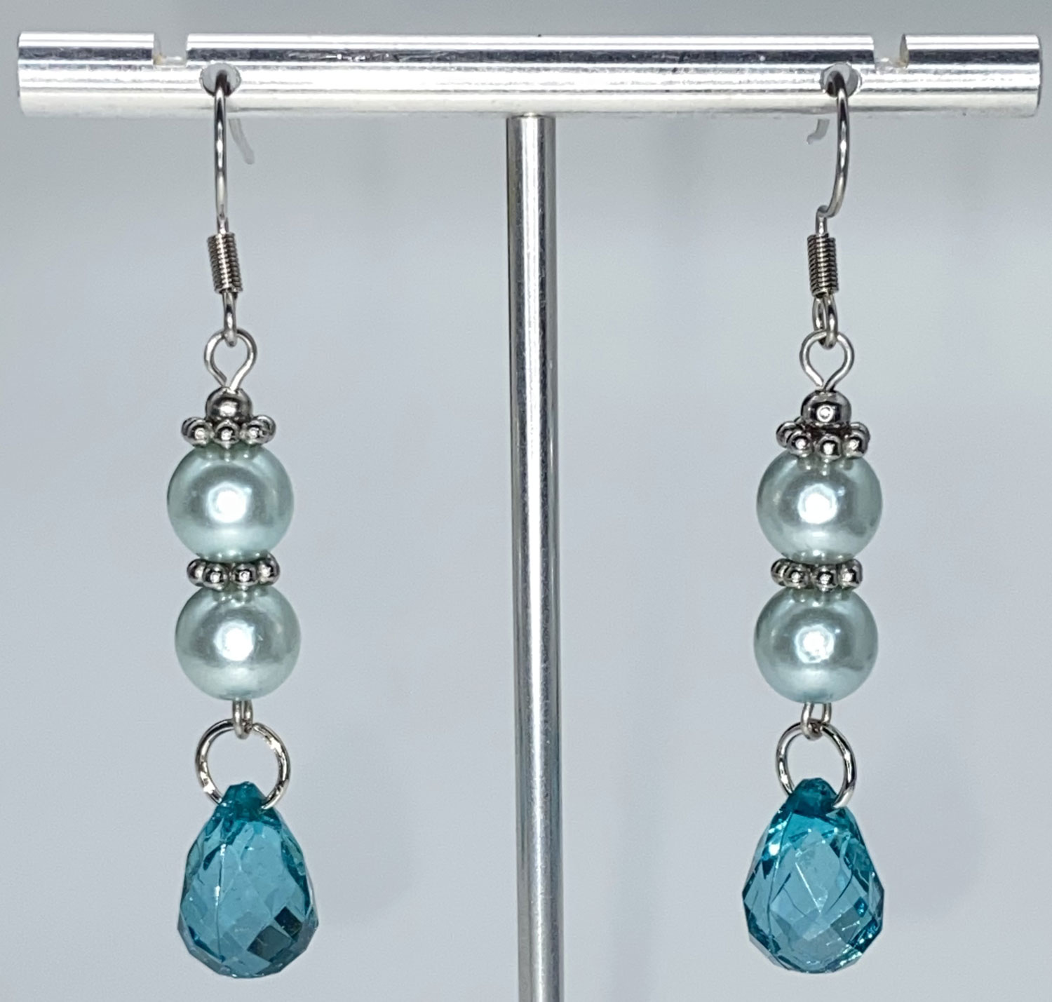 ND Upcycled turquoise faux pearl and crystal earrings