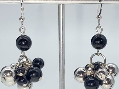 Pre-loved Black and silver beaded dangle earrings