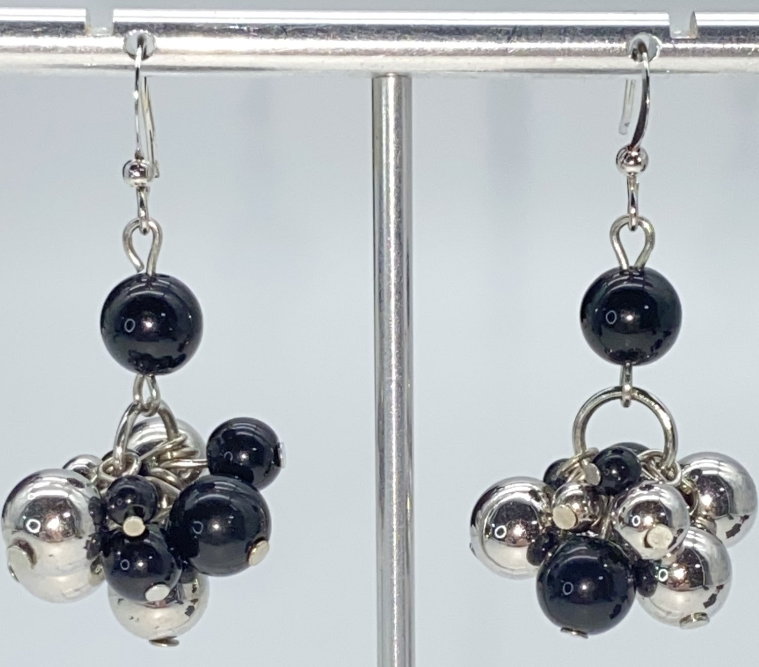 Pre-loved Black and silver beaded dangle earrings