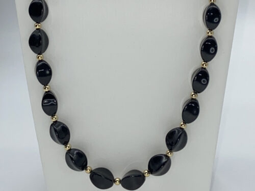 Pre-loved Gold tone black plastic beaded necklace