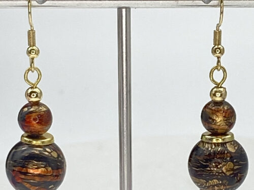 Pre-loved Handpainted gold tone earrings