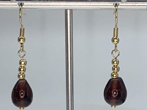 Pre-loved Purple glass pear shape gold plated earrings