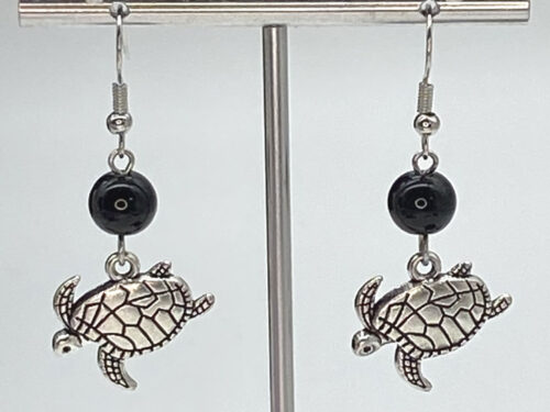 Pre-loved Sea turtle faux onyx dangle earrings