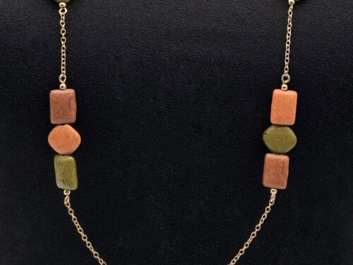 Pre-loved Chicklet jasper gold tone necklace