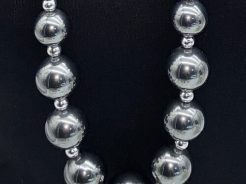 Pre-loved Large format gun metal and silver tone beaded necklace