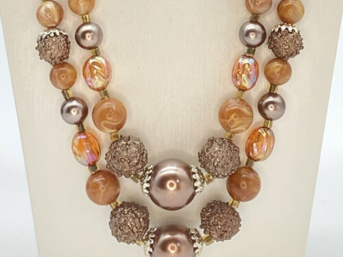 Vintage Two-strand autumn colour beaded necklace