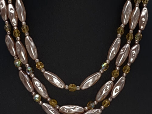 Vintage 3-strand pink and yellow beaded necklace