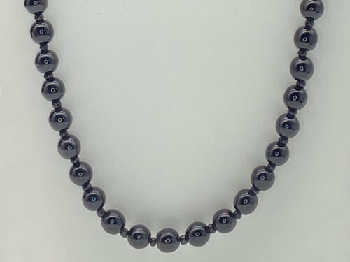 Vintage Black 8mm onyx beaded necklace