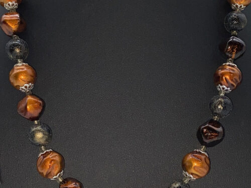 Vintage Copper black and gold beaded necklace