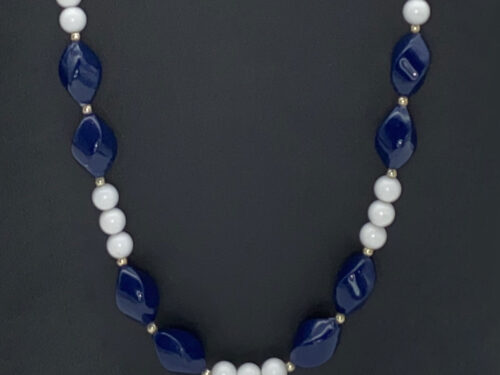 Vintage Navy and white plastic beaded necklace
