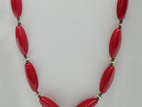 Vintage Red plastic elongated beaded necklace