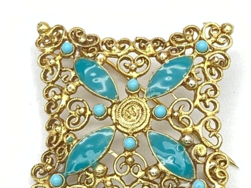 Vintage Gold tone filigree with turquoise accents