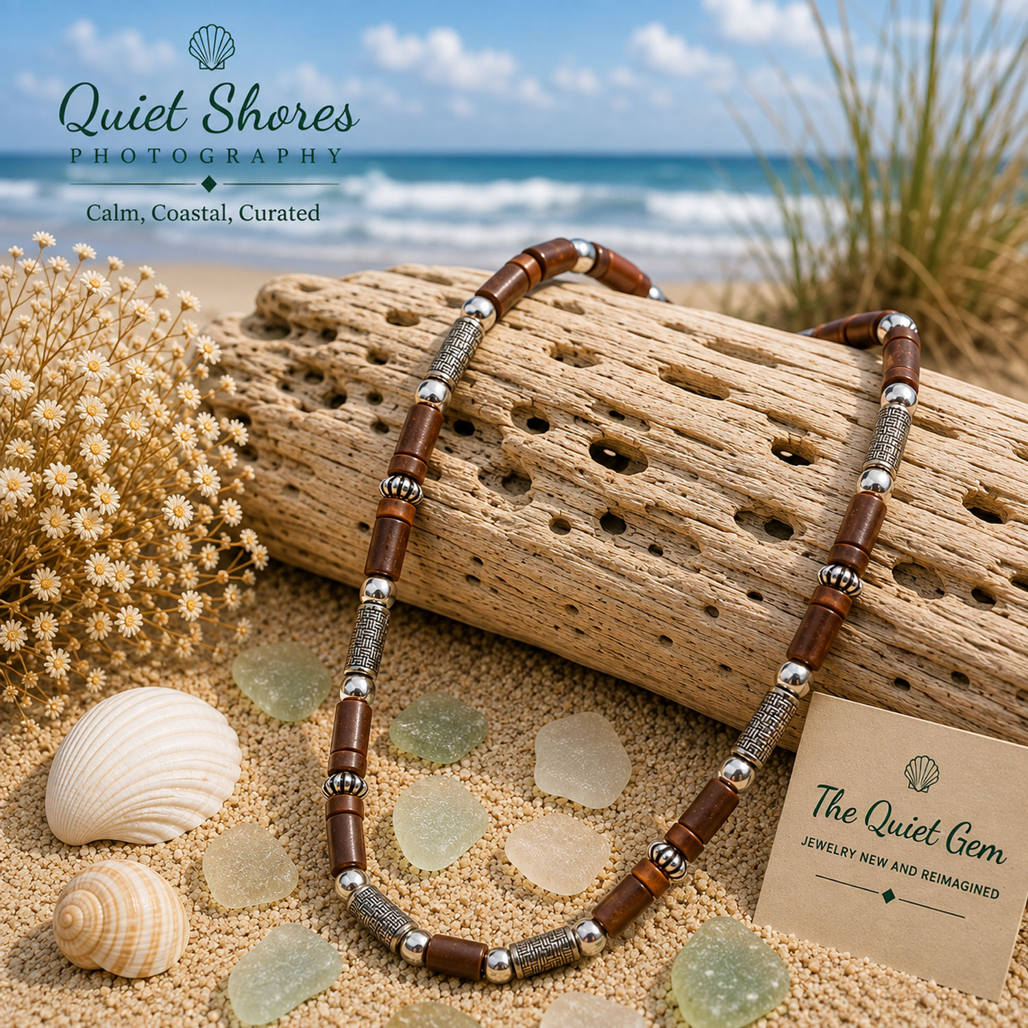Pre-Loved Wood & Metal Tube Bead Necklace