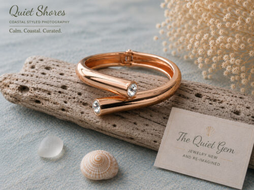 Pre-loved rose gold tone wrap cuff bracelet with clear crystal accents at each end.