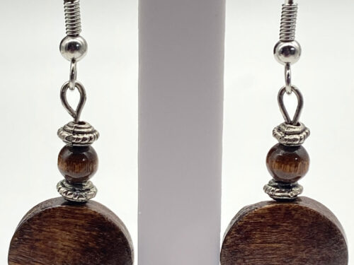 Pre-Loved Wood Disk Drop Earrings