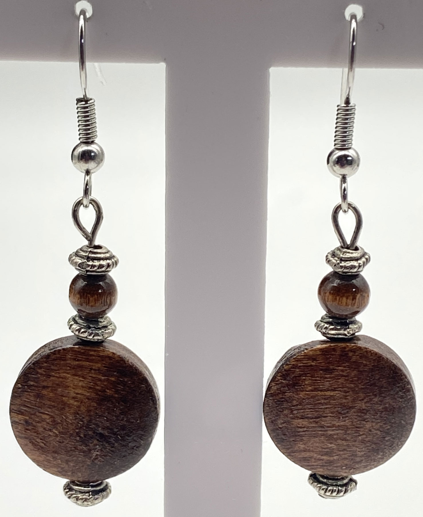 Pre-Loved Wood Disk Drop Earrings