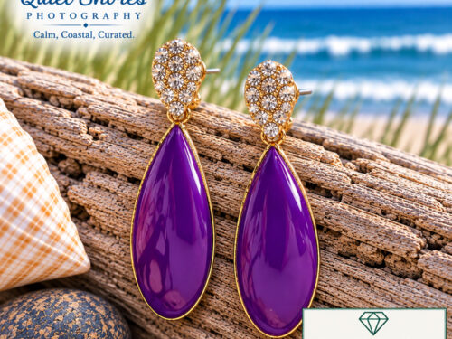 Vintage gold-tone purple enamel and rhinestone drop post earrings
