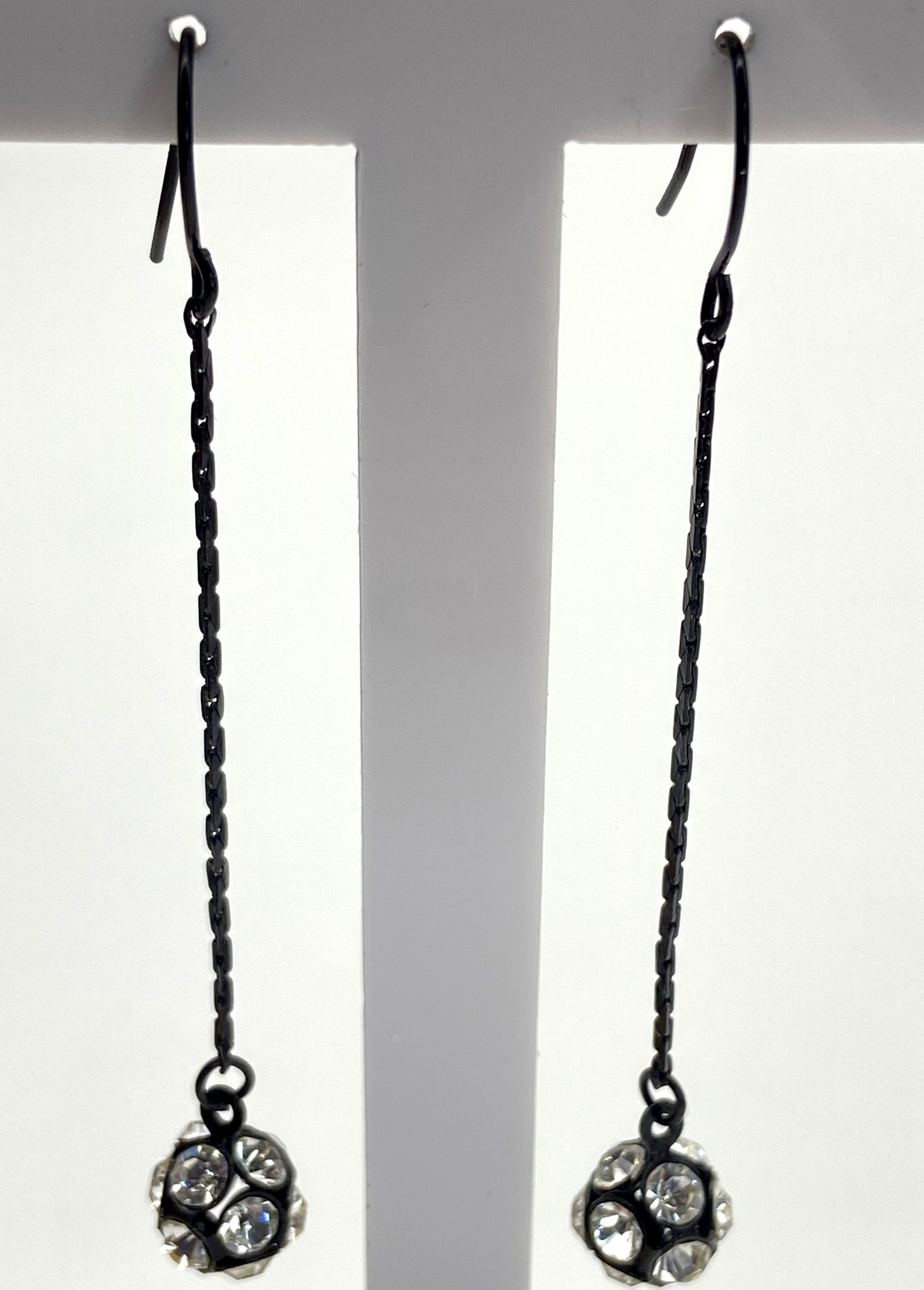 Pre-owned black-tone clear rhinestone ball drop earrings