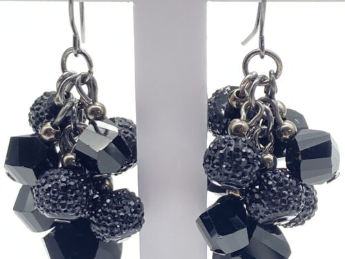 Pre-owned black and sparkle acrylic faceted bead dangle earrings