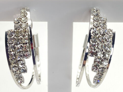 Pre-owned rhodium-plated silver-tone rhinestone offset double hoop post earrings