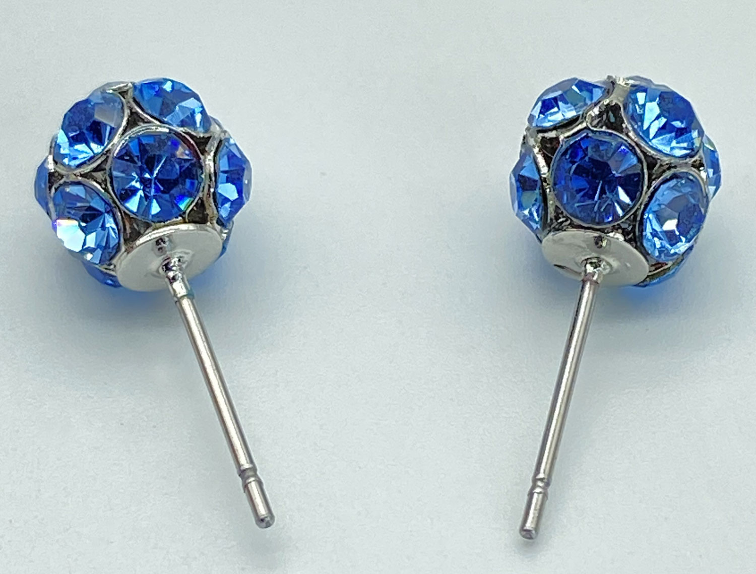 Pre-owned silver-tone blue rhinestone ball post earrings