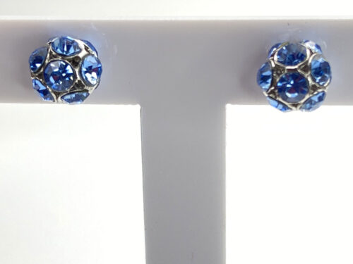 Pre-owned silver-tone blue rhinestone ball post earrings